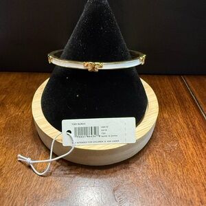 NWT Tory Burch Two-Tone Serif-T Stackable Hinged Bangle Bracelet Gold White